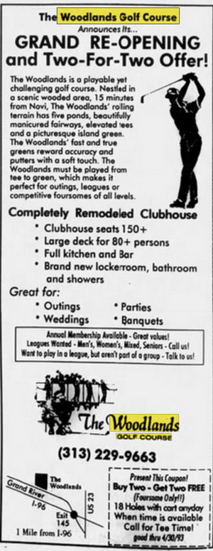Woodlands Golf Course - Apr 14 1993 Ad